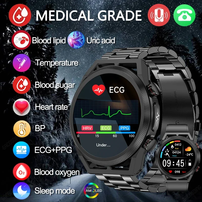 2024 New Uric Acid Non invasive Blood Glucose Smart Watch Men Blood Lipid Blood Oxygen Blood