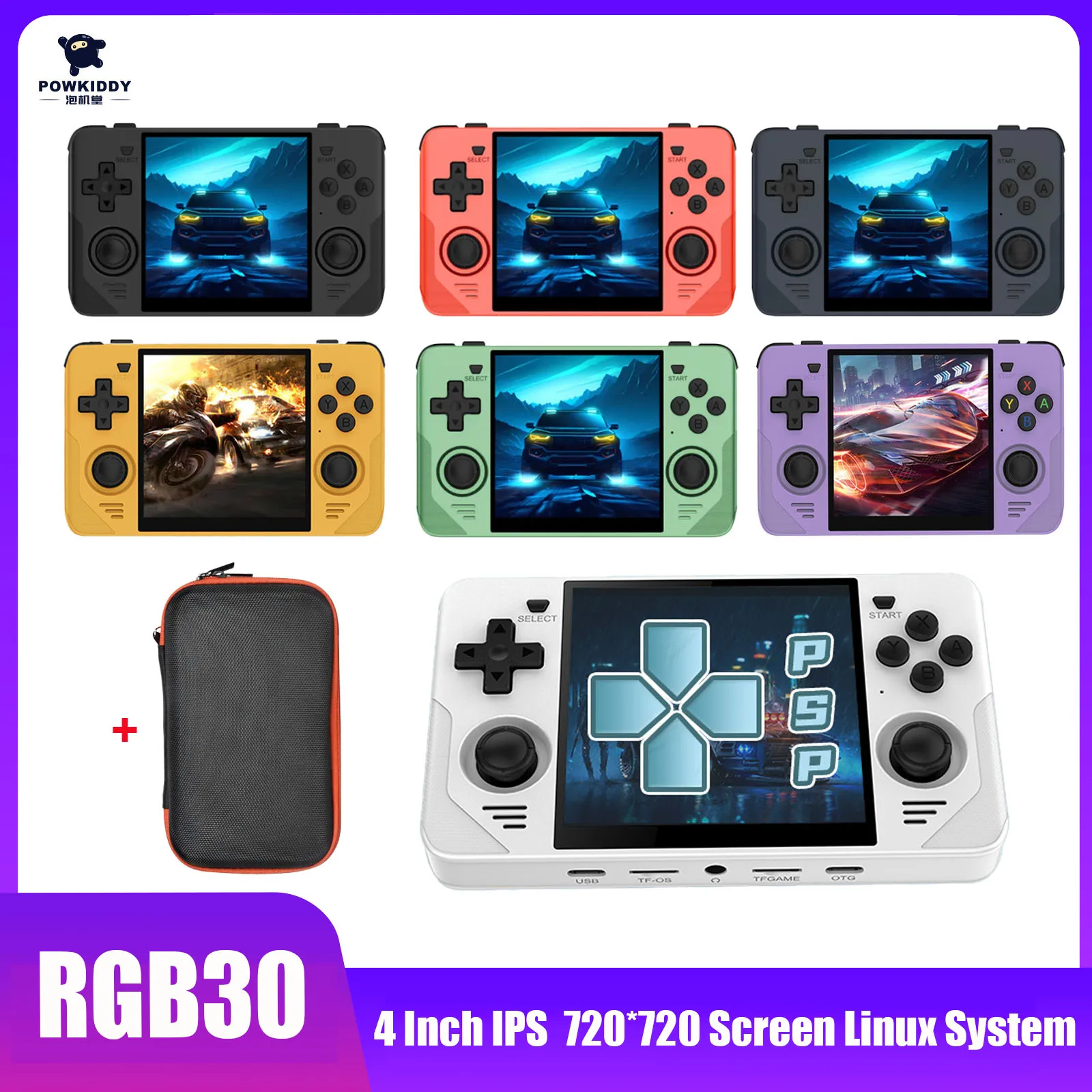 POWKIDDY RGB30 Retro Handheld Game Console 720*720 4 Inch IPS Screen Linux System Open-Source Video
