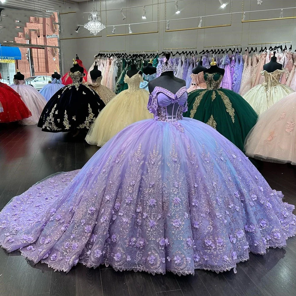 Light Purple Quincenara Dress 2024 Sparkly Beading Sequin Quinceañera XV Sweet 16 Ball Gown Vestidos