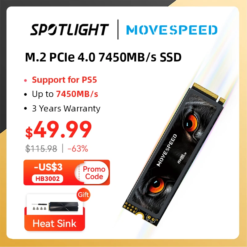 MOVESPEED 7450MB/s SSD NVMe M.2 2280 4TB 2TB 1TB Internal Solid State Hard Disk M2 PCIe 4.0x4 2280