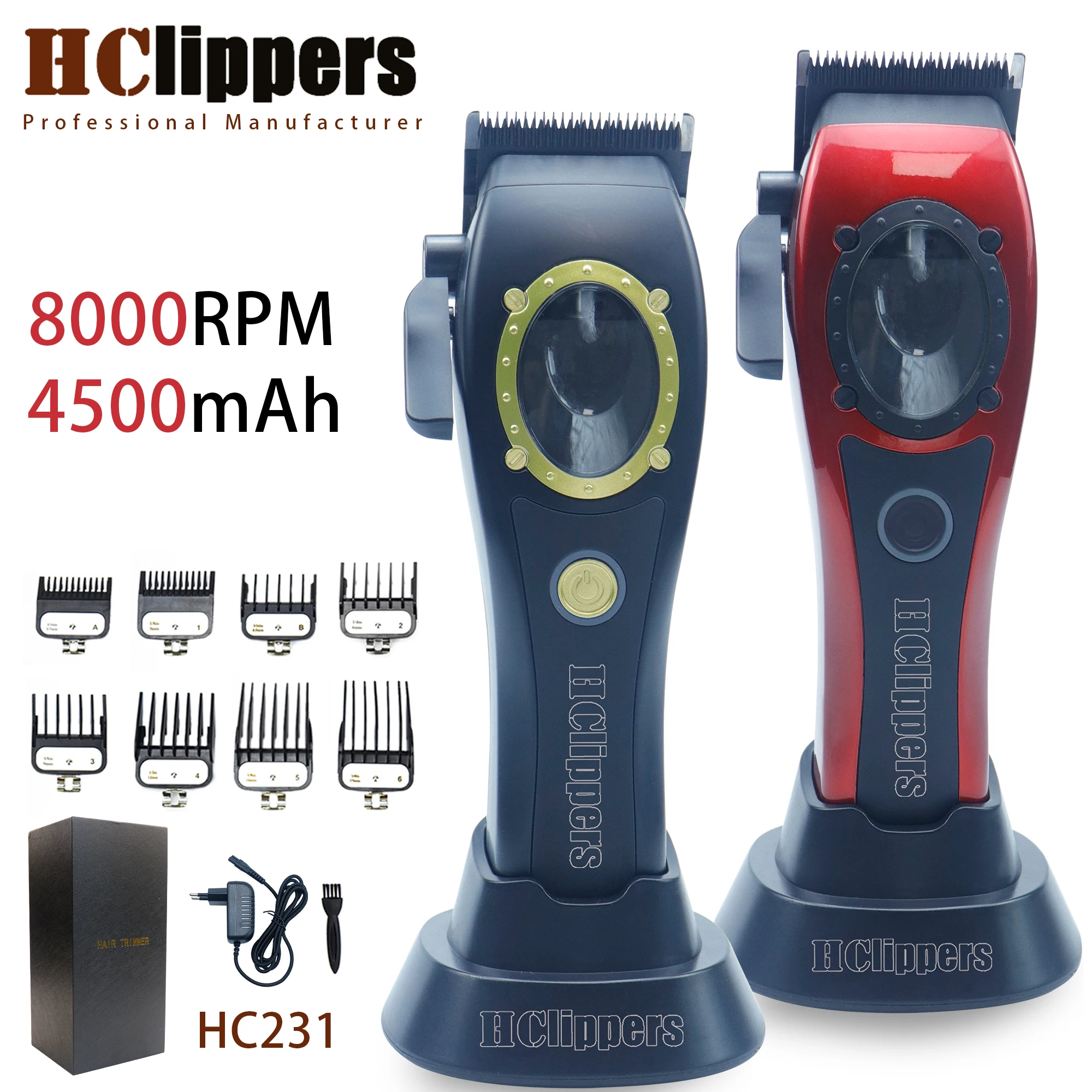HClippers HC231 Professional Men's Electric Hair Clippers with 8000RPM 4500mAh Large Capacity