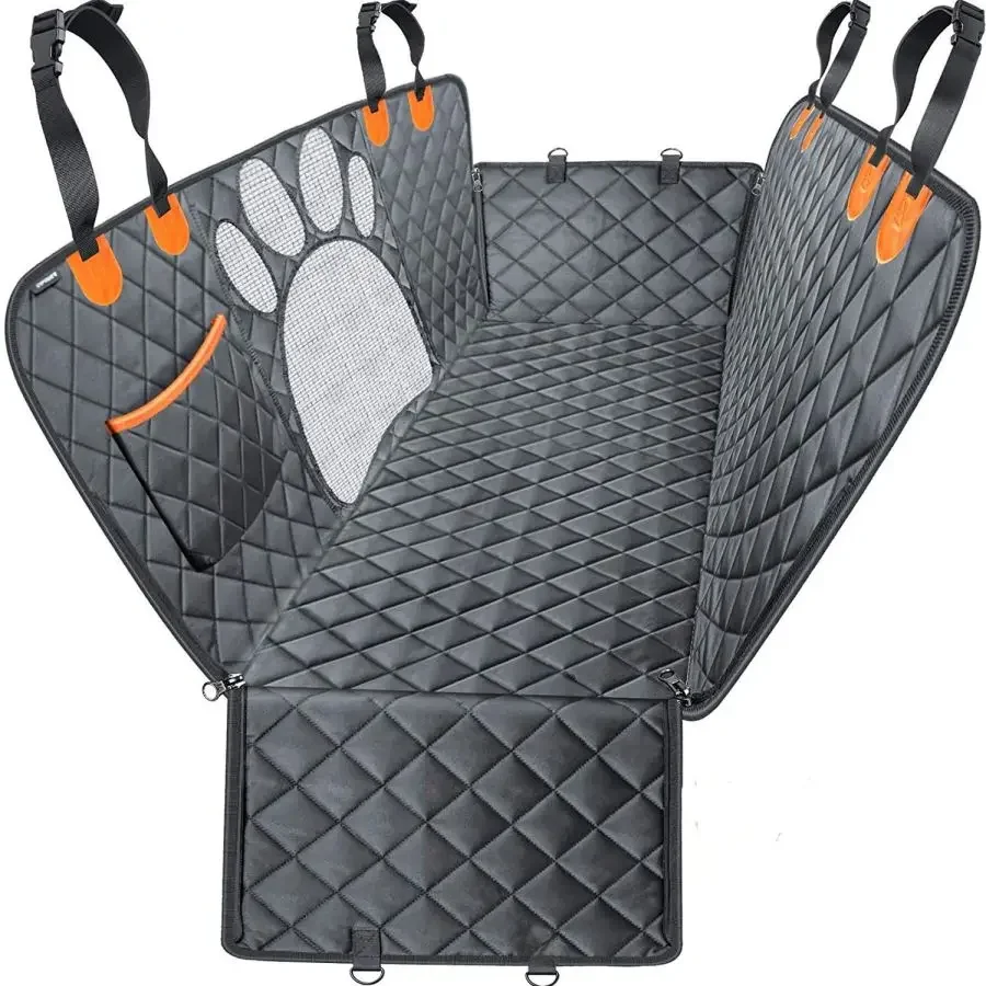 Dog Car Seat Cover for Back Seat, 100% Waterproof Dog Car Hammock with Visual Mesh Window and Side