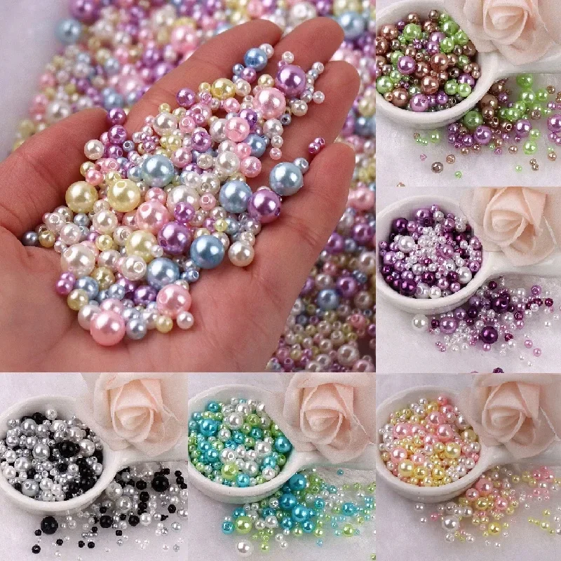 144Pcs Colorful Imitation Pearl Beads With Hole 3-8mm Round Resin Pearl Ball Beads Spacer Loose