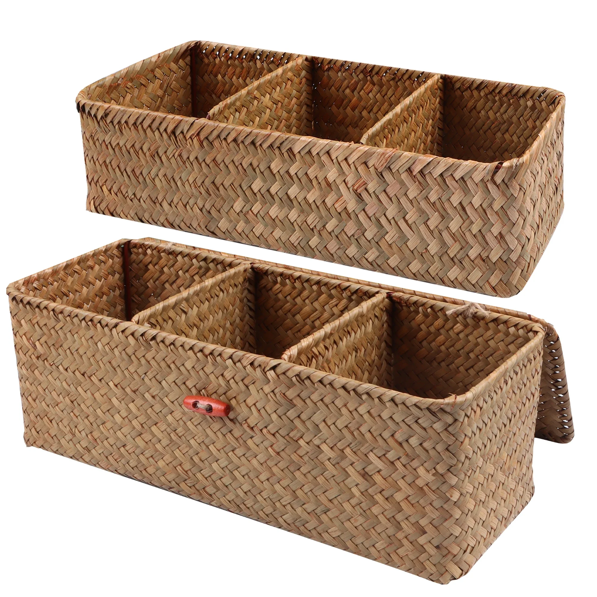 Hand Woven Storage Baskets With Lid Dust Clothing Storage-Box Rectangular Wardrobe Container