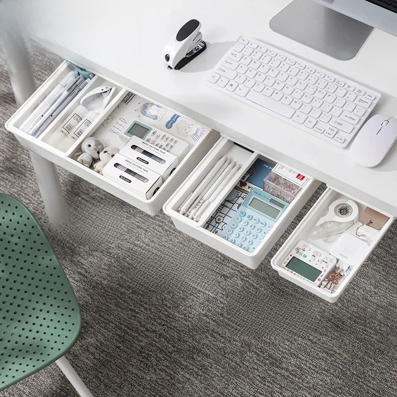 Hidden Storage Box Desk Storage Drawer Self-Adhesive Plastic Table Storage Holder Simple Sundries