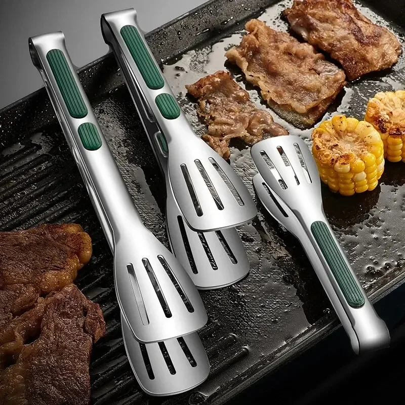 1pc Non Slip Stainless Steel Food Tongs Meat Salad Bread Clip Barbecue Grill Buffet Clamp Cooking