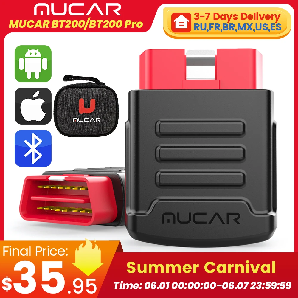 MUCAR BT200/BT200 Pro OBD2 Diagnostic Tool Full System Diagnose Oil SAS 15 Reset Bluetooth OBD 2