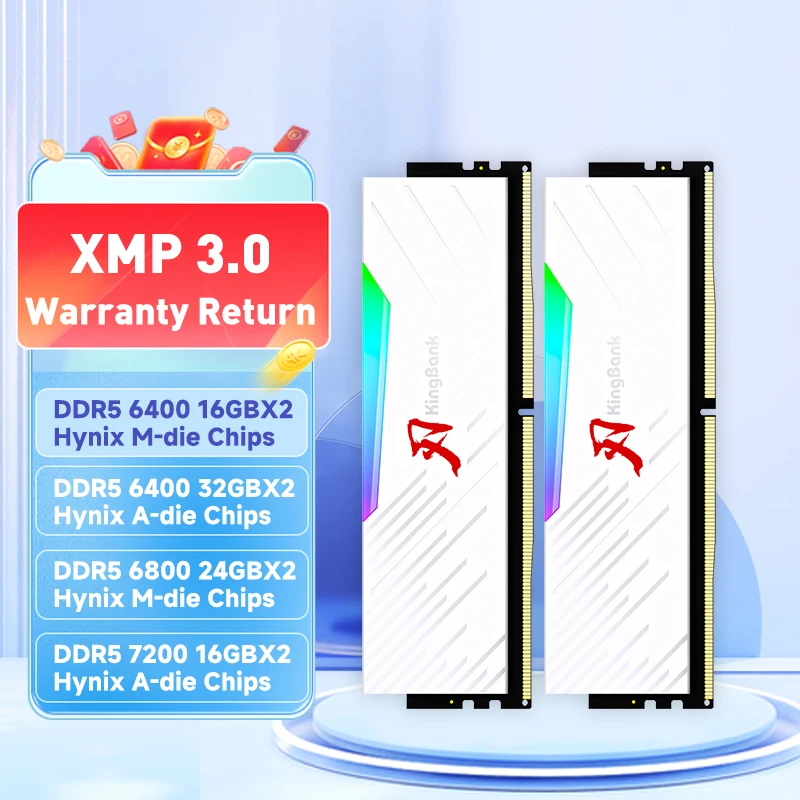 KingBank DDR5 RGB Memory 16GBx2 24GBx2 32GBx2 6400MHz 6800MHz 7200MHz Hynix M die or A die Original
