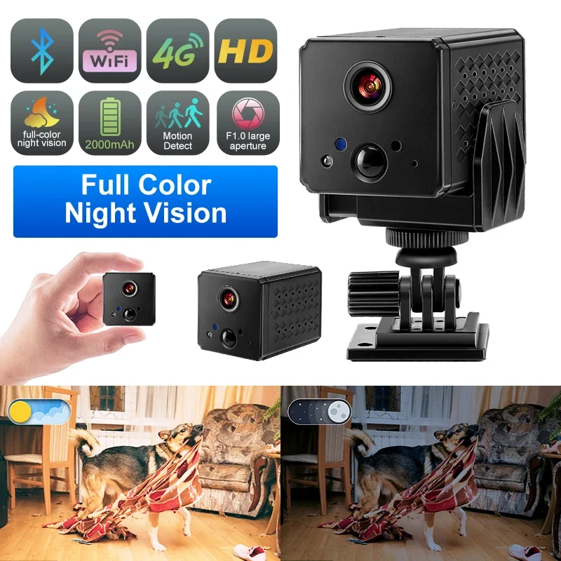 2MP WIFI Mini Camera Full Color Night Vision Camera 4G SIM Card Camera Bluetooth Quick Connection