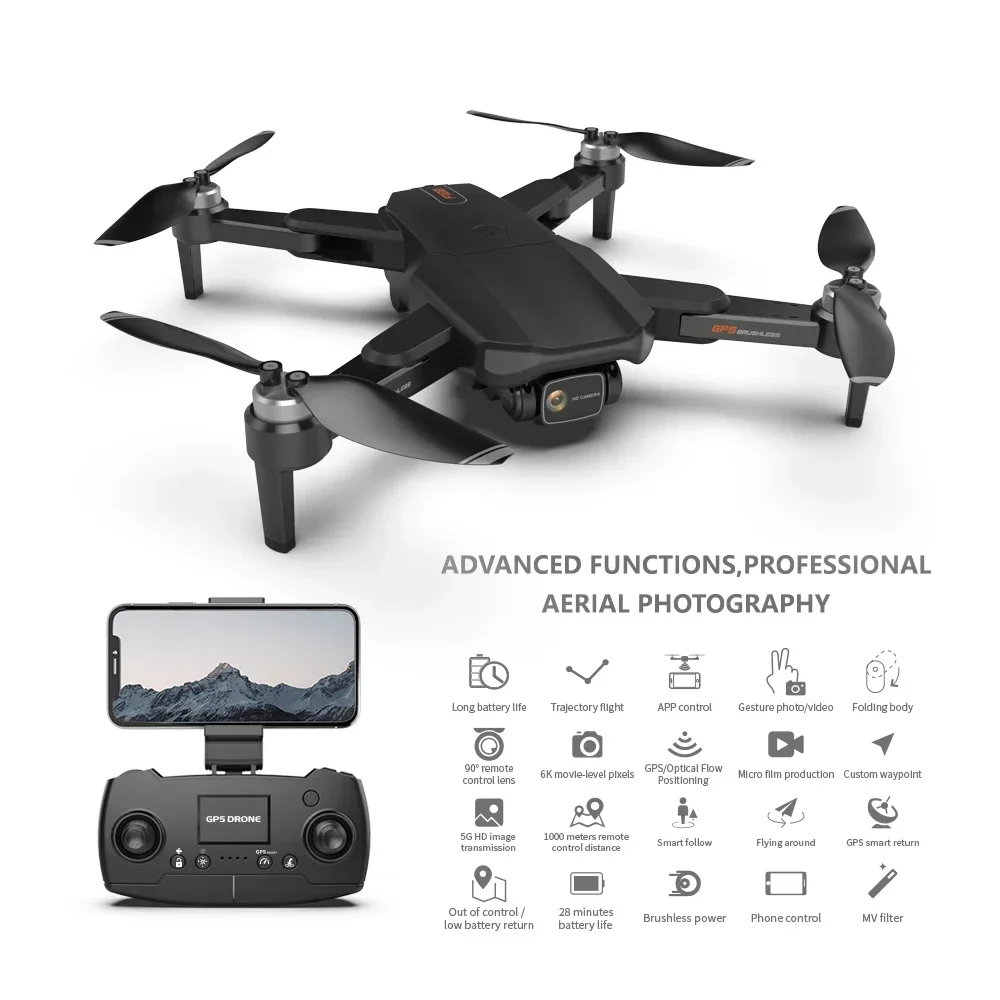 6K HD Dual Camera with GPS 5G WIFI Wide Angle FPV Real-time Transmission RC Distance 2km