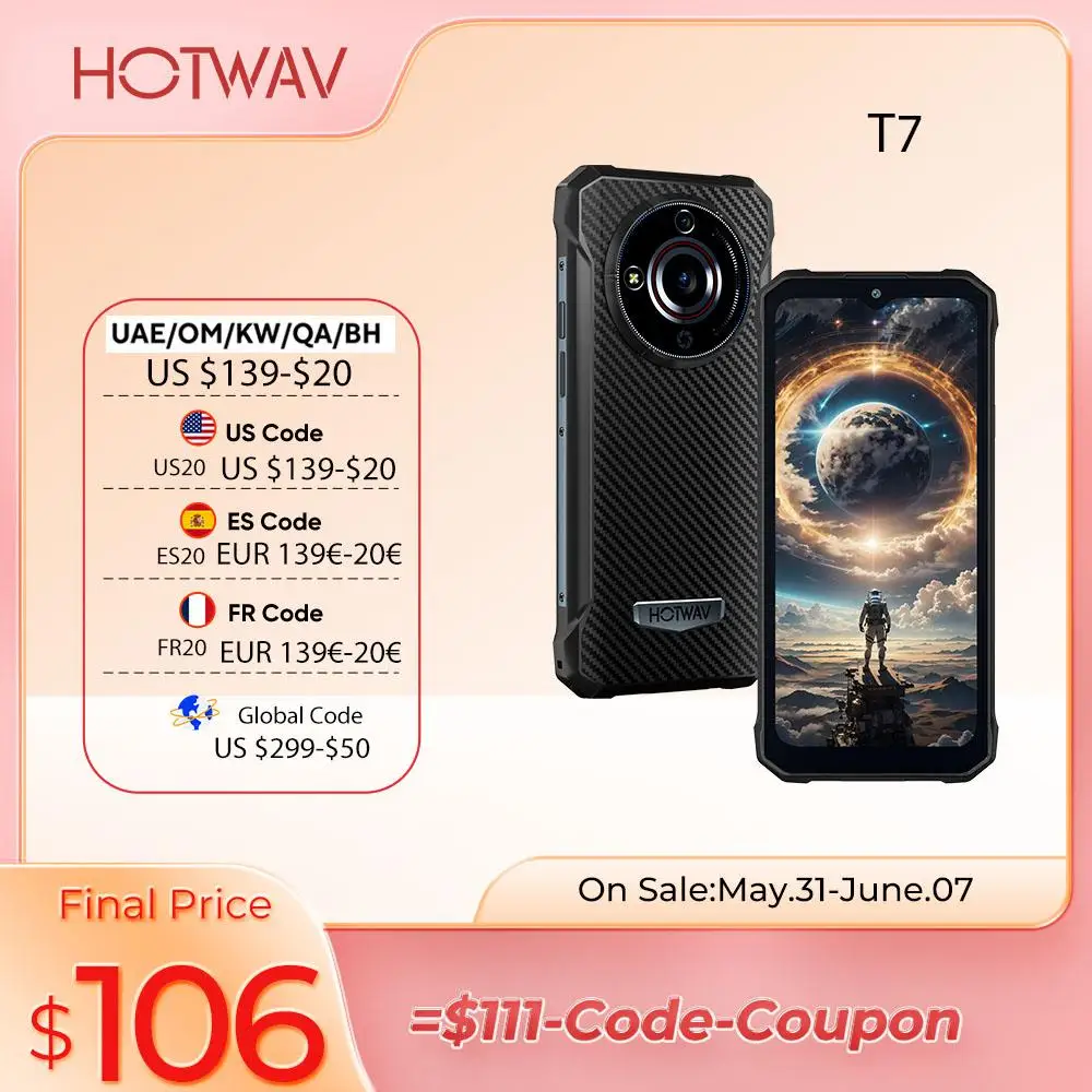HOTWAV T7 Rugged Smartphone Android 13 Octa-core processor 6280mAh Large Battery 6.52'' HD+ Display