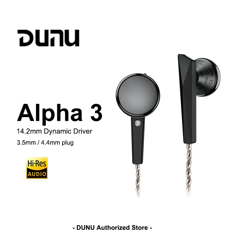 DUNU ALPHA 3 Hi-Res HIFI Flat Earphone 3.5mm 4.4mm Balanced 14.2mm Dynamic Driver Open Wired Earbuds