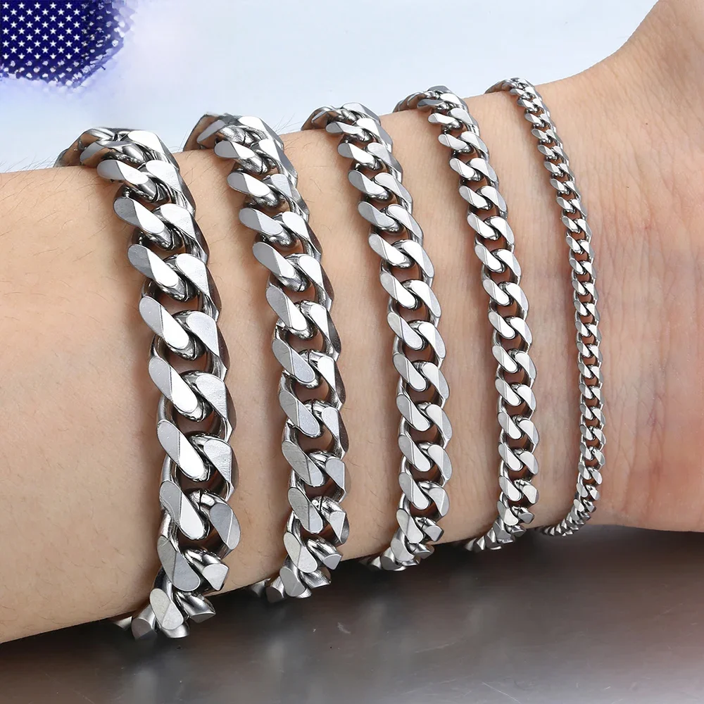 3-11mm Men's Bracelets Stainless Steel Curb Cuban Link Chain Black Gold Color Silver Color Bracelet