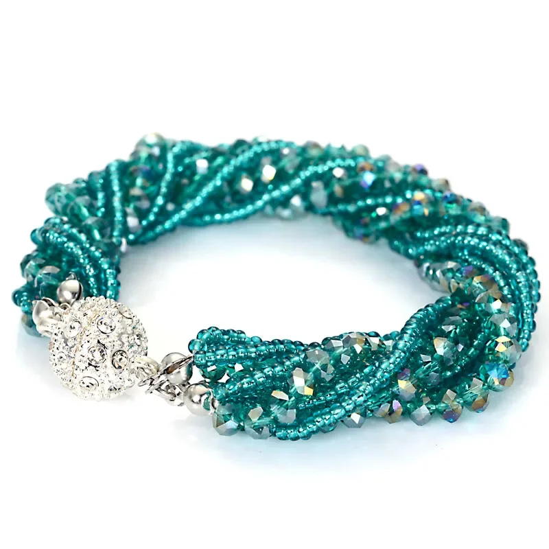 Miasol Fashion Multiple Layer Strands Crystal Seed Beads Charm Magnetic Bracelets Summer Jewelry