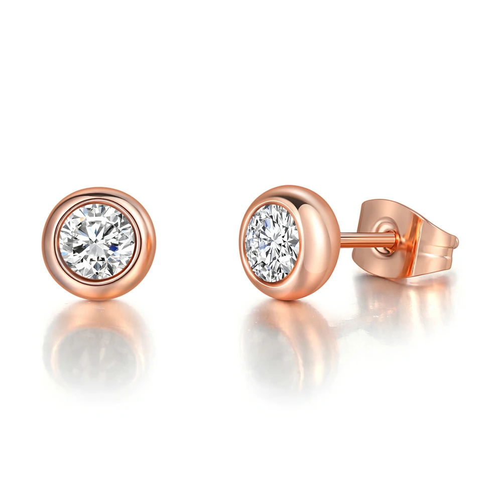 ZHOUYANG Simple Round Stud Earring For Wome Concise Rose Gold Color Fashion Jewelry Austrian Crystal Dropship Supplier E496
