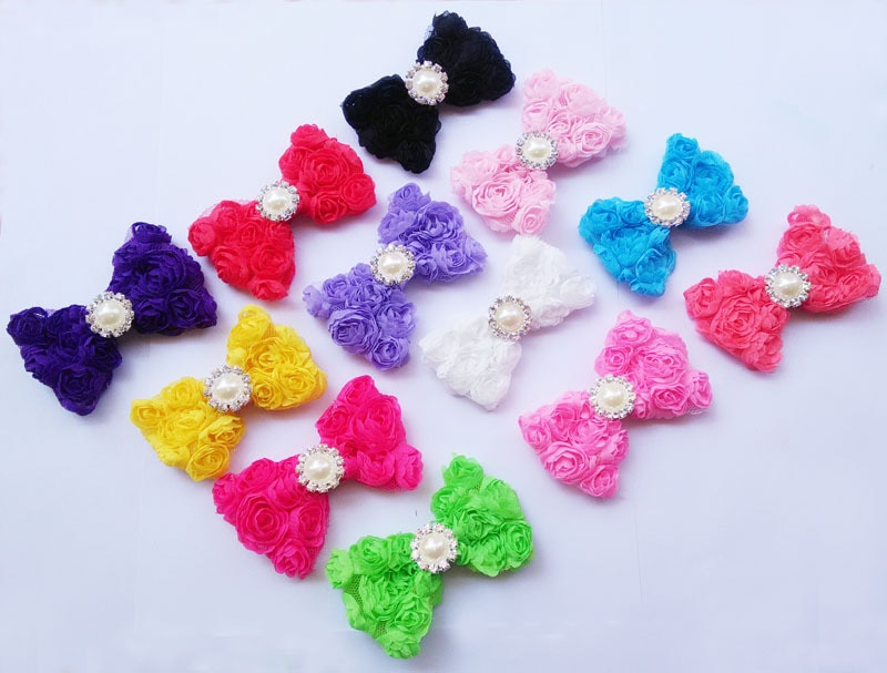 Children Chiffon Rose Flower Hair Bows Baby toddler girls DIY Hair accessories 20pcs per lot