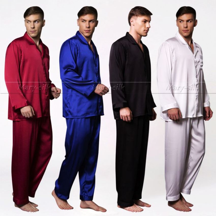 Mens Pajamas Set Set V-Neck Design Luxury Solid Color Sleepwear Silk Like Home Clothes XXXXL Large Size Nightwear
