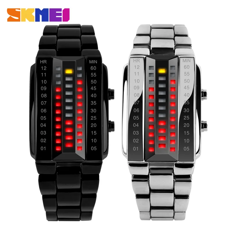 Luxury Men's Wristwatch Waterproof Men Fashion Stainless Steel Red Binary Luminous LED Electronic