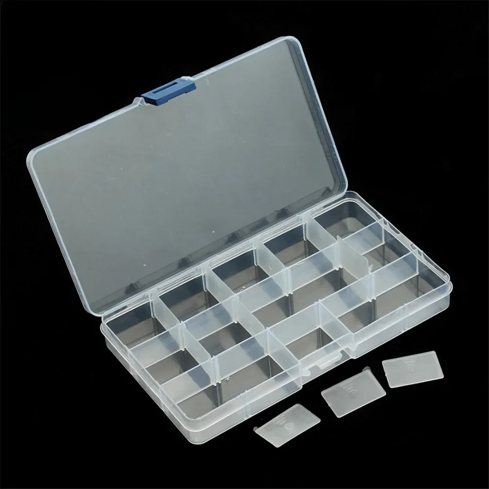 LINSOIR 15 Cells Compartment Plastic Jewelry Storage Organizer Box Case Adjustable Tools Beads