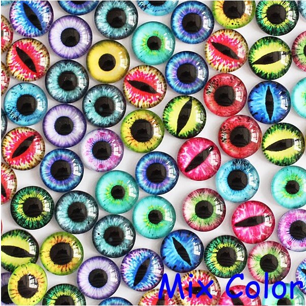 18mm Random Mixed Dragon Eyes Round Glass Cabochon Flatback Photo Dome Accessory Pendant Base In Pairs 30pcs K02305