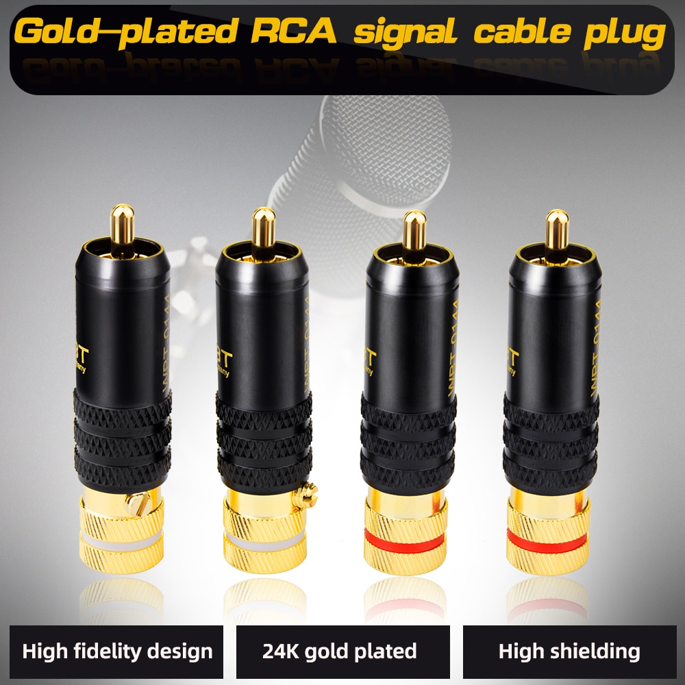 4pcs/Lot New Gold Plated Copper RCA Plug Mayitr Durable RCA Connector Screws Soldering Locking Audio Video WBT Plug 53mm*13mm