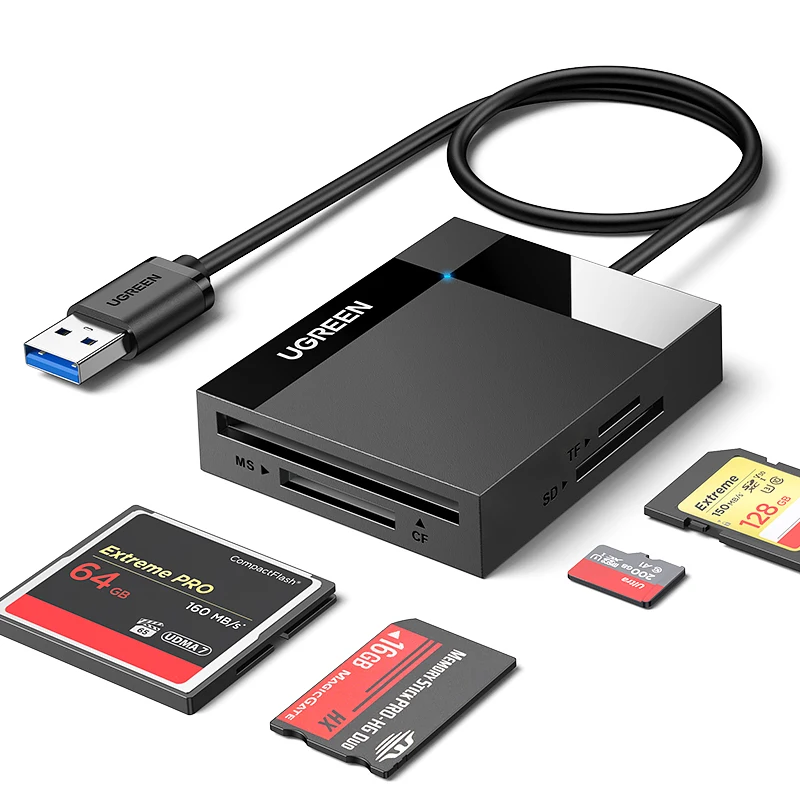 UGREEN Card Reader 4-in-1 USB3.0/USB-C SD Micro SD TF CF MS Compact Flash Card Adapter for Laptop PC