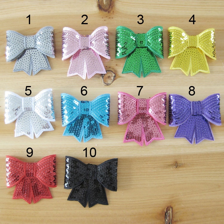 7CM 30pcs/lot Big Sequin Bow Knot Applique DIy baby girl Embroideried Sequin Bows Applique Hair Accessories craft