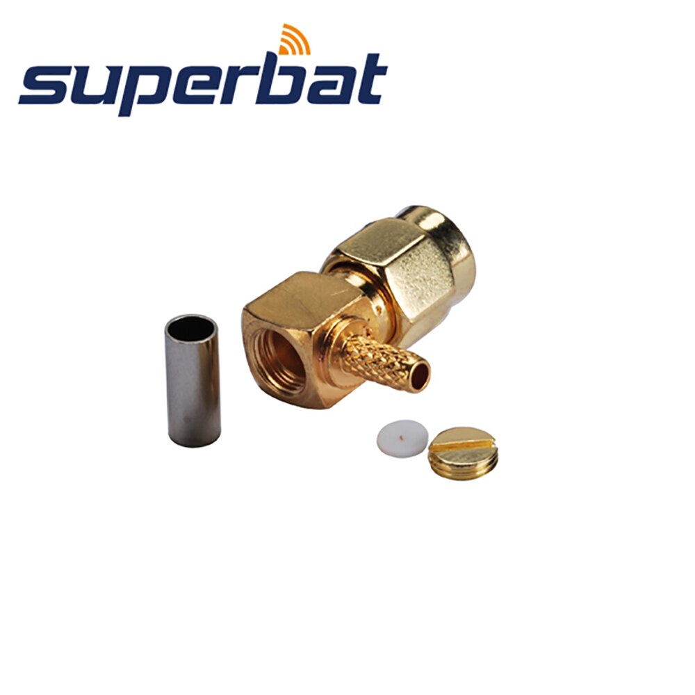 Superbat 10pcs RP-SMA Crimp Plug(female pin) Right Angle Connector for Cable LMR100,RG174,RG316