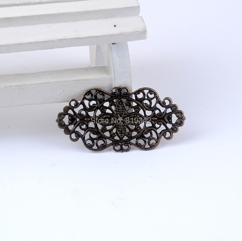 Free shipping-50Pcs Filigree Wraps Connectors Metal Crafts Decoration DIY Findings Ancient Bronze Tone Hollow 22x45mm J0539