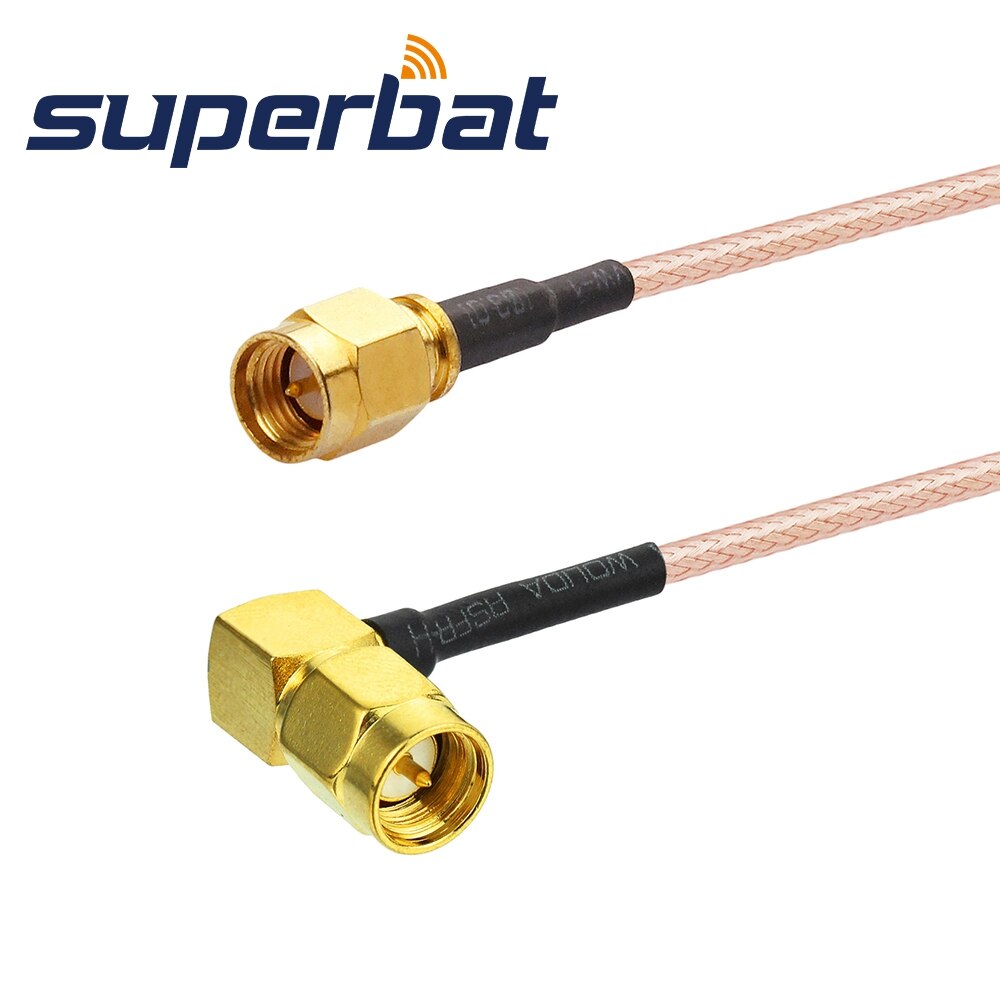 Superbat SMA Plug Right Angle to Male Straight Patch Lead RG316 30cm RF Cable Assembly for Wi-Fi Radios