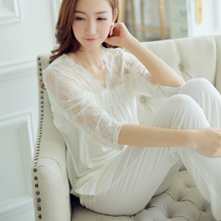 Free shipping spring Sweet Princess Palace Vintage Lace pajamas sexy female white s9