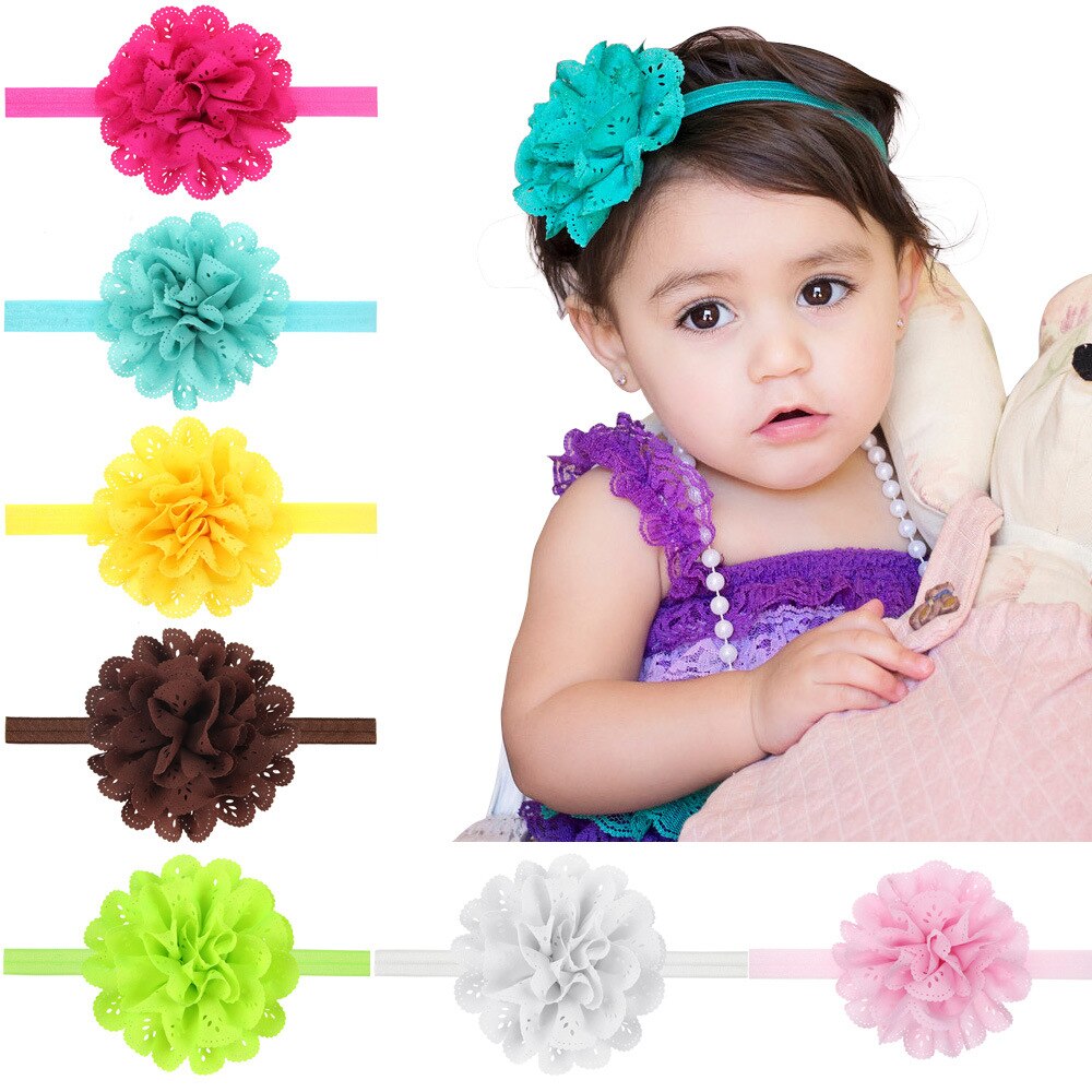 Fabric Chateau Lace Flower with Elastic FOE Headband Baby Girl Flower Headbands For Baby Hair Accessories Headwear 20pcs Per Lot