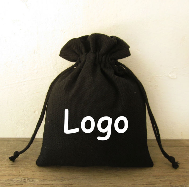 (50 pcs/lot)Black Cotton Drawstring Bag Sachet/Decorative bags/Packaging Bag/Gift Bags Jewelry Pouch Customize Logo Print12x16cm