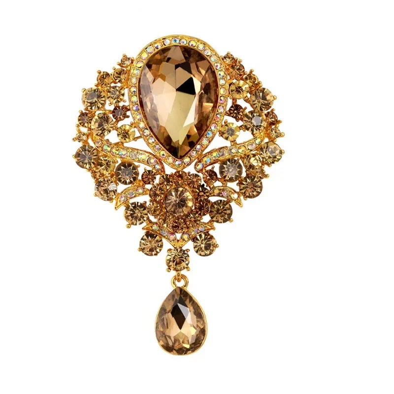 CINDY XIANG Large Crystal Water-drop Brooches for Women Vintage Fashion Pendant Style Elegant