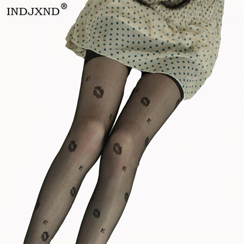 Autumn Tights Stockings Pantyhose Women Kiss Lips Printed Tattoo Collant Jacquard Harajuku Fishnet Winter Woman Pantyhose W087