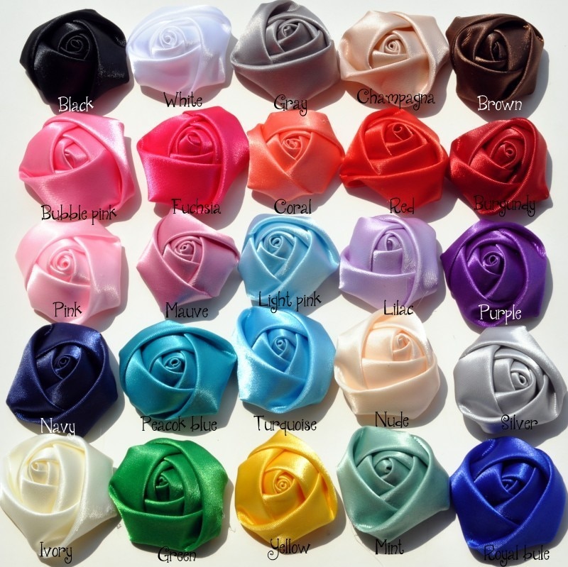 (30pcs/lot)1.5" 25 Colors Flat Back Mini Satin Ribbon Rose Flower Accessories Handmade Rolled Rosettes For Hair Clip Or Hea