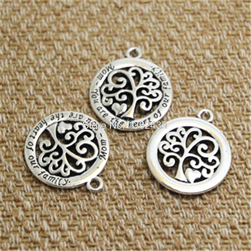 6pcs tree Charms silver tone mom you are the heart of our family Charms pendants 23mm