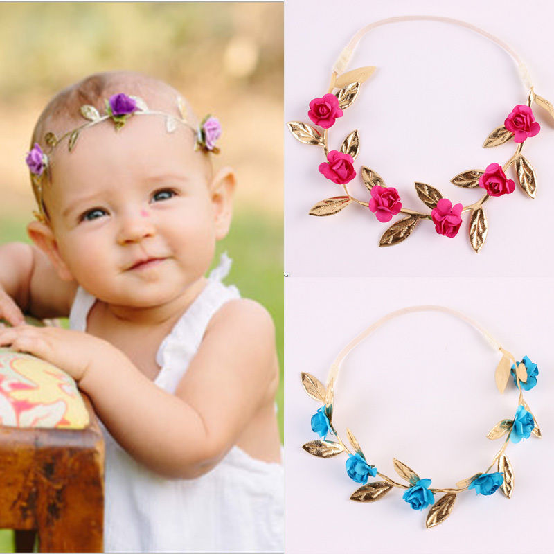 4 Colors Rose Flower Head band Headwear Infant Baby Kids Girls Hair Accessories