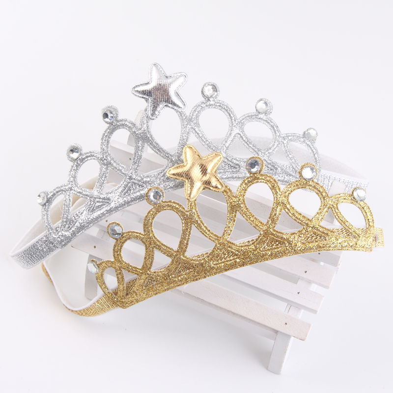 Girls Baby Hair Accessories Princess Tiaras Crown Gold Silver Headband Elastic Birthday Gift 2016 Headbands