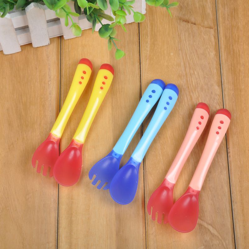 Infant Heat Sensing Thermal Feeding Spoon Baby Weaning Silicone Head Tableware Utensils