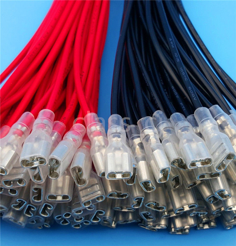 20Pcs/10Pairs 6.3mm Female Spade Crimp Terminals Wire 20CM AWM 1007 22AWG