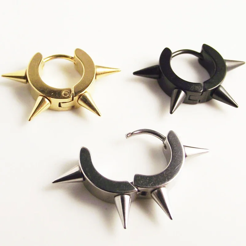 2Piece Free Shipping Fashion Punk Rock Stainless Steel Spike Huggie Earring Body Piercing Jewelry