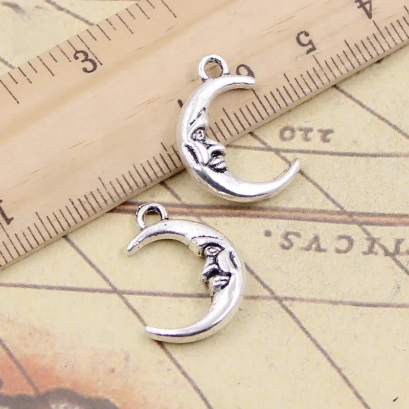 10pcs Charms Moon Face 21x15mm Tibetan Bronze Silver Color Pendants Antique Jewelry Making DIY