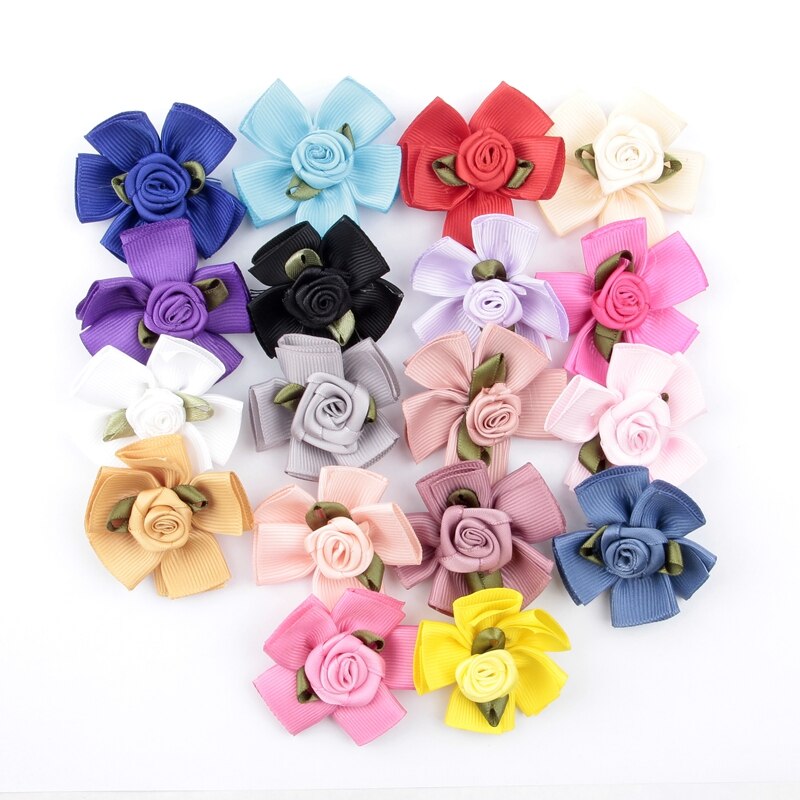 30pcs/lot 1.8" 18colors DIY Satin Ribbon Petal Flower For Hair Accessories Artificial Ruffled Rose Fabric Flowers For Headw