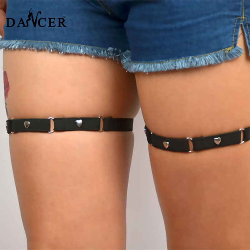 JLX.HARNESS Harajuku Goth Black Leg Garter Belt Sexy Thigh Bondage Harness Vintage Rivet Leg Harness Sock Garters P0010