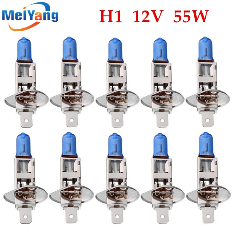 10pcs H1 55W 12V Super Bright White Fog Lights Halogen Bulb High Power Car Headlight Lamp Car Light Source parking auto