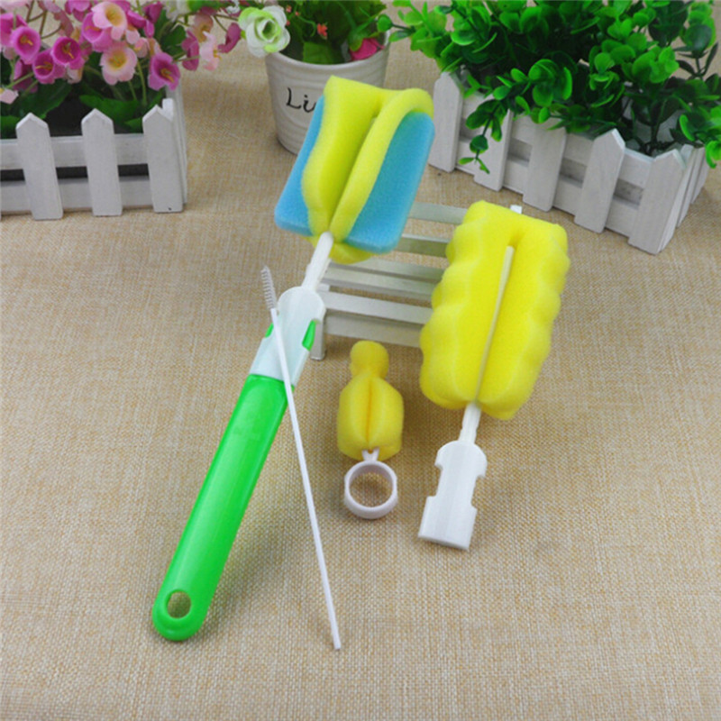 4pcs/set Sponge Plastic Spout Tube Milk Water Newborn Baby Bottle Clean Brush Sponge Cleaner Brush with Pacifier Brush MU881662