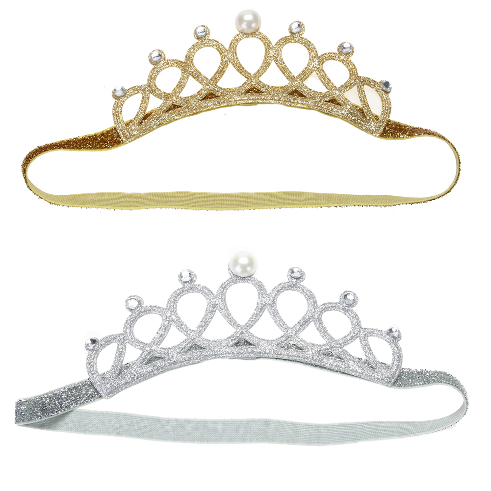 1 Pc New Arrival Lovely Baby Infant Pearl Crystal Crown Headband Stretchable Hair Band Baby Kids Headwear Accessories Photo Prop