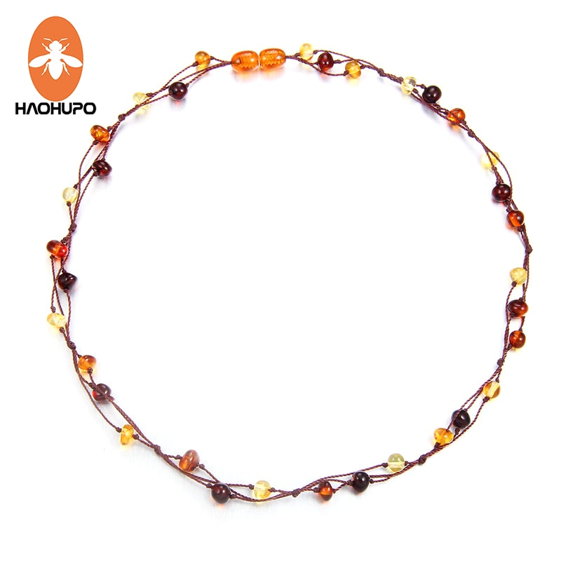 HAOHUPO Natural Amber Jewelry Flower Multicolor Baltic Amber Bead Necklace for Women Unique Gift Adult Necklace