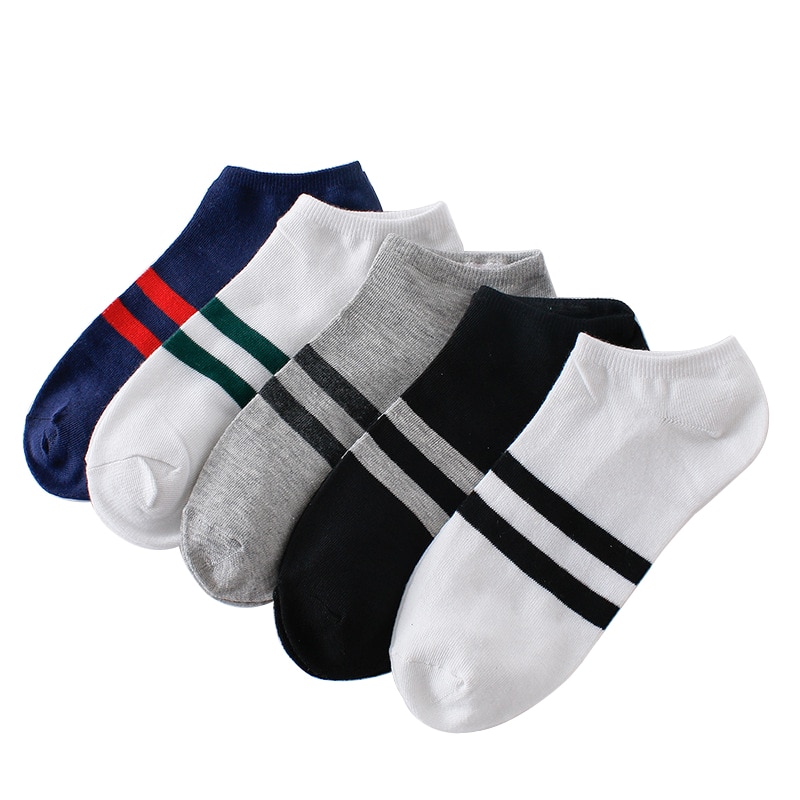 10pcs=5pairs Men's Socks Cotton Stripe Boat Socks All Seasons Spring Autumn Male Casual Men Sock Breathable Men Ankle Sock 
